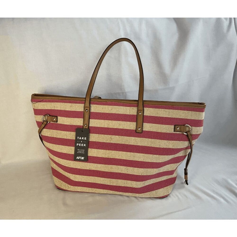 Apt. 9 Pink/Tan Striped Tote Bag/Purse w/ Pouch, NWT Medium Size, Handles